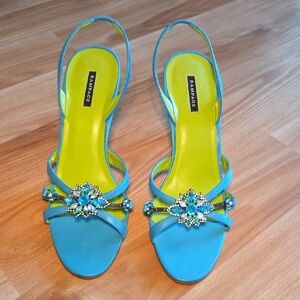 Rampage Turquoise and Lime Jeweled Sandals